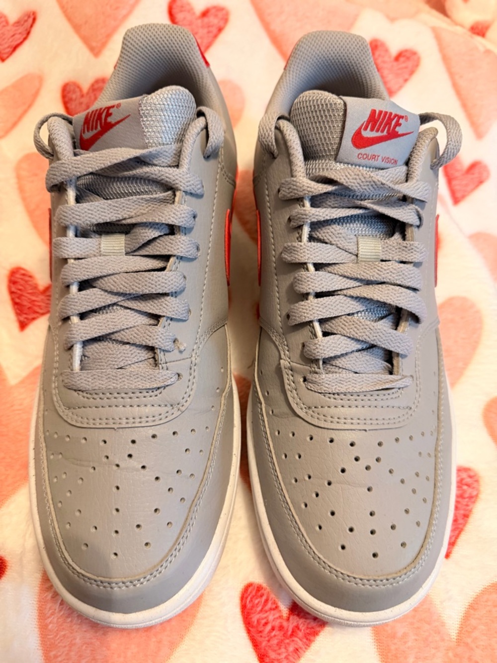 Nike Court Vision Low Sneakers - Light Gray with Red Accents